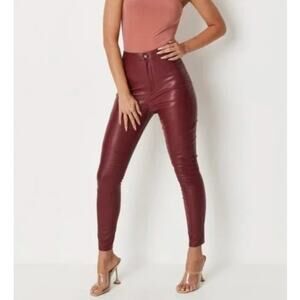 NWT Missguided Faux Leather Biker Slim Leg Trouser Burgundy Red Size 4